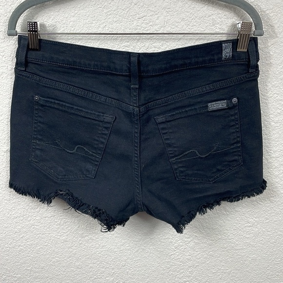 7 For All Mankind Mid Rise Raw Frayed Hem Cut Off Mini Shorts Black Sz 28 - Picture 4 of 12